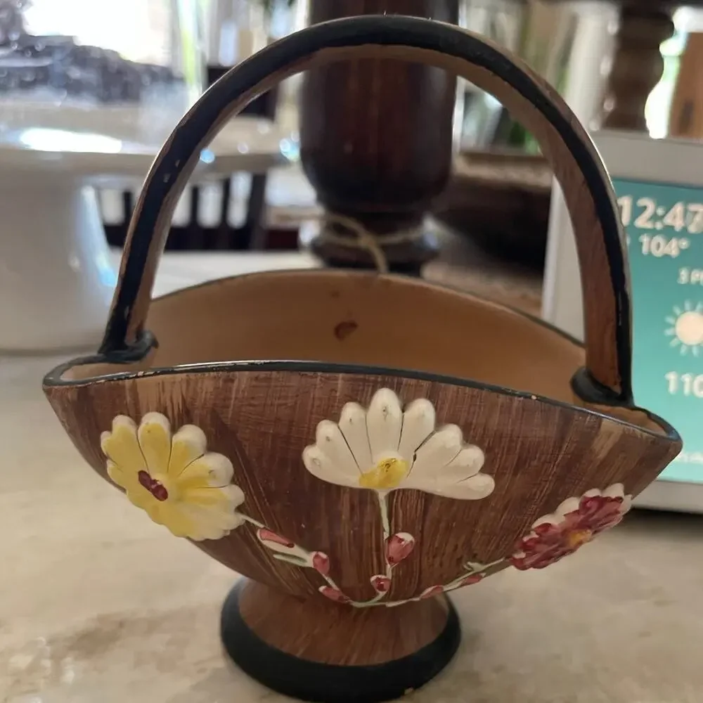 Vintage Majolica pottery basket made in Italy